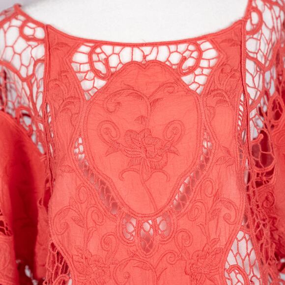 XCVI Coral Crochet Tunic Top Beach Cover-Up Size 2 Boho Festival Coastal Fairy - Picture 2 of 8